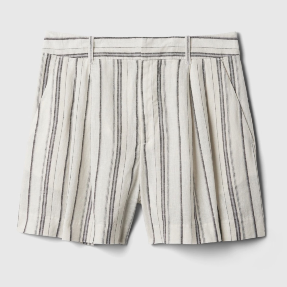 High Rise Linen-Blend Shorts Neutral Stripe